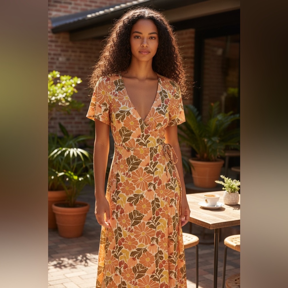 Marine Layer Floral Wrap Maxi Dress XS - Picture 3 of 16